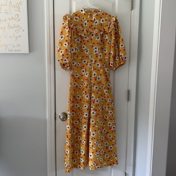 ASOS DESIGN frill neck midi tea dress in yellow floral print open back size‎ 4 - Picture 10 of 15
